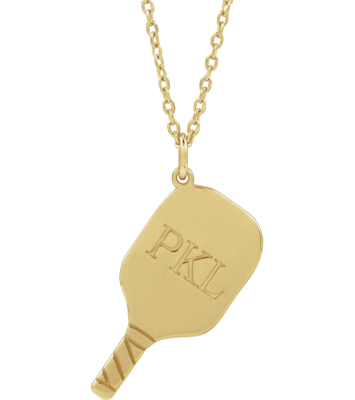 88786 Necklace 14K Yellow 22.7 X 14.8 Mm 16-18 In Polished Engravable Pickleball Paddle Necklace