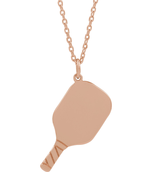 88786 Necklace 14K Rose 22.7 X 14.8 Mm 16-18 In Polished Engravable Pickleball Paddle Necklace