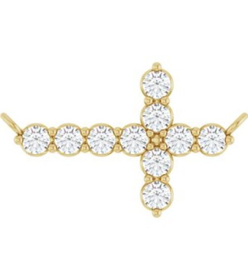 R50061 Necklace Center Set 14K Yellow Round Natural Diamond 2Mm 14 Ctw I1, G-H Polished 14 Ctw Natural Diamond Sideways Cross Necklace Center