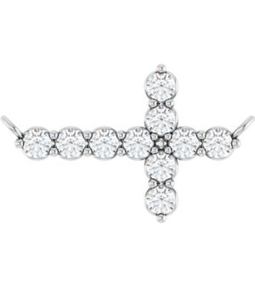 R50061 Necklace Center Set Platinum Round Natural Diamond 2Mm 14 Ctw Si2-Si3, G-H Polished 14 Ctw Natural Diamond Sideways Cross Necklace Center