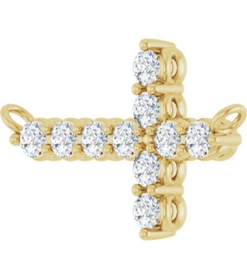 R50061 Necklace Center Set 14K Yellow Round Lab-Grown Diamond 2Mm 13 Ctw Si1-Si2, G-H Polished 13 Ctw Lab-Grown Diamond Sideways Cross Necklace Center