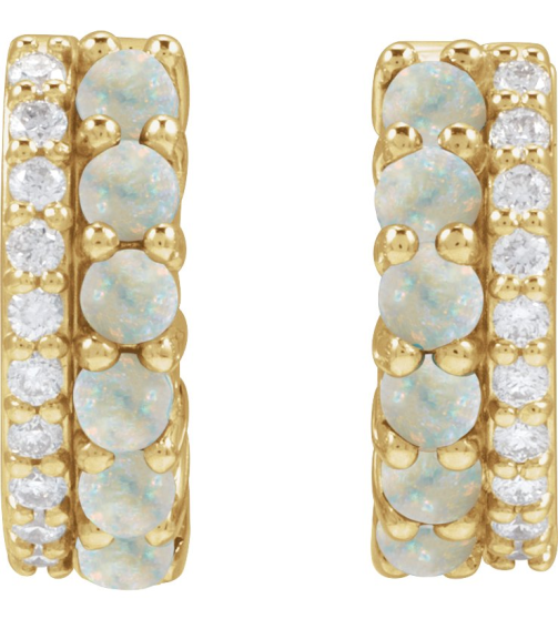 88701 Earring Set Natural White Opal Round 2 Mm 14K White Natural Diamond Pair Hinged Polished Natural White Opal And 18 Ctw Natural Diamond Huggie Earrings