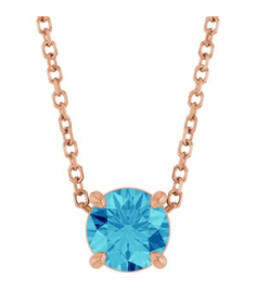 88436 Necklace Set 14K Rose Round Natural Blue Zircon 5.5 Mm 16-18 In Polished Natural Blue Zircon Solitaire Slide Necklace