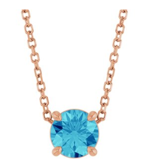88436 Necklace Set 14K Rose Round Natural Blue Zircon 5.5 Mm 16-18 In Polished Natural Blue Zircon Solitaire Slide Necklace