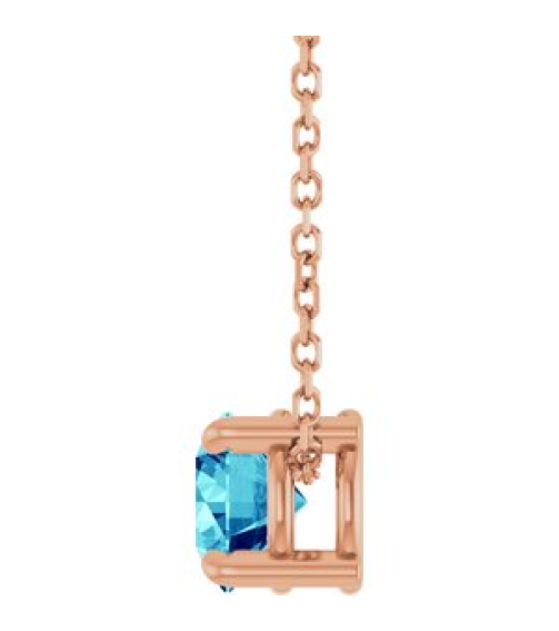 88436 Necklace Set 14K Rose Round Natural Blue Zircon 5.5 Mm 16-18 In Polished Natural Blue Zircon Solitaire Slide Necklace