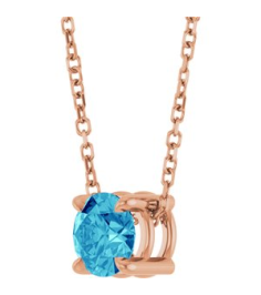 88436 Necklace Set 14K Rose Round Natural Blue Zircon 5.5 Mm 16-18 In Polished Natural Blue Zircon Solitaire Slide Necklace