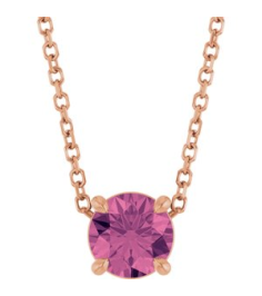88436 Necklace Set 14K Rose Round Natural Pink Tourmaline 5.5 Mm 16-18 In Polished Natural Pink Tourmaline Solitaire Slide Necklace