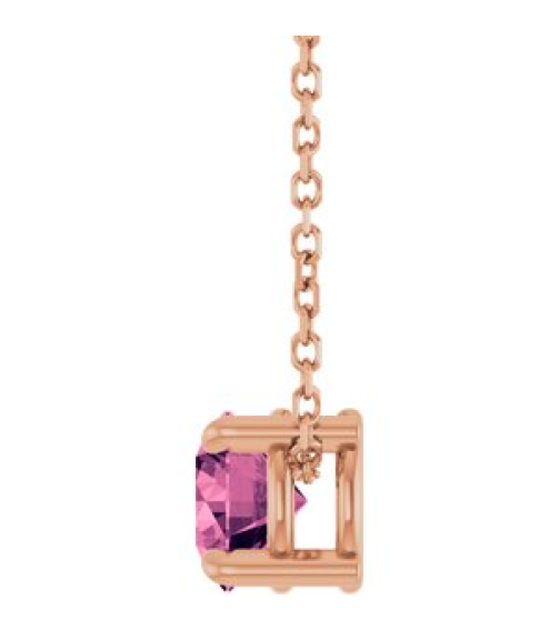 88436 Necklace Set 14K Rose Round Natural Pink Tourmaline 5.5 Mm 16-18 In Polished Natural Pink Tourmaline Solitaire Slide Necklace
