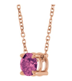 88436 Necklace Set 14K Rose Round Natural Pink Tourmaline 5.5 Mm 16-18 In Polished Natural Pink Tourmaline Solitaire Slide Necklace