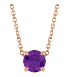 88436 Necklace Set 14K Rose Round Natural Amethyst 5.5 Mm 16-18 In Polished Natural Amethyst Solitaire Slide Necklace