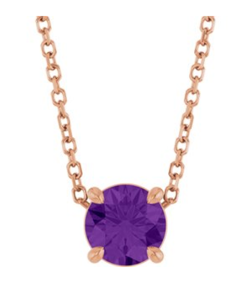 88436 Necklace Set 14K Rose Round Natural Amethyst 5.5 Mm 16-18 In Polished Natural Amethyst Solitaire Slide Necklace