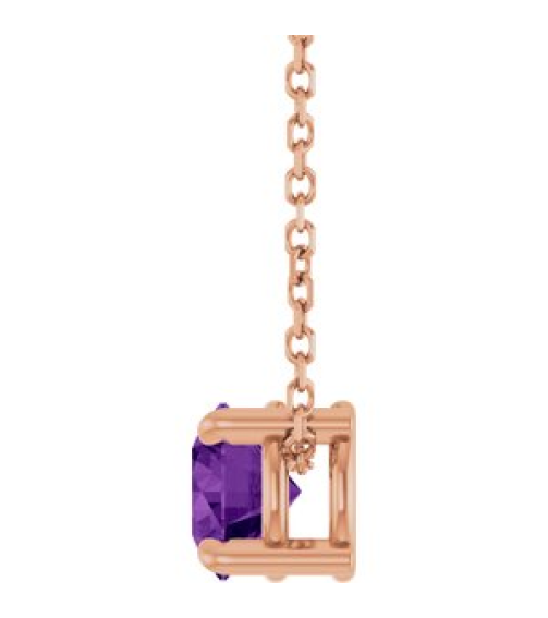 88436 Necklace Set 14K Rose Round Natural Amethyst 5.5 Mm 16-18 In Polished Natural Amethyst Solitaire Slide Necklace