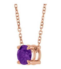 88436 Necklace Set 14K Rose Round Natural Amethyst 5.5 Mm 16-18 In Polished Natural Amethyst Solitaire Slide Necklace