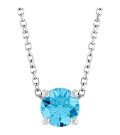 88436 Necklace Set Sterling Silver Round Natural Aquamarine 5.5 Mm 16-18 In Polished Natural Aquamarine Solitaire Slide Necklace