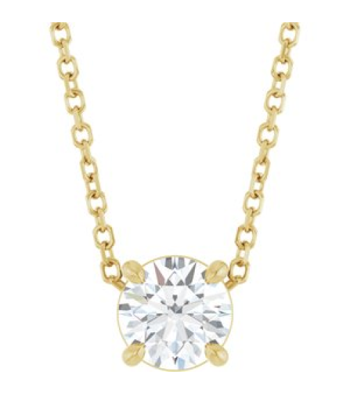 88436 Necklace Set 14K Yellow Round Natural White Sapphire 5.5 Mm 16-18 In Polished Natural White Sapphire Solitaire Slide Necklace