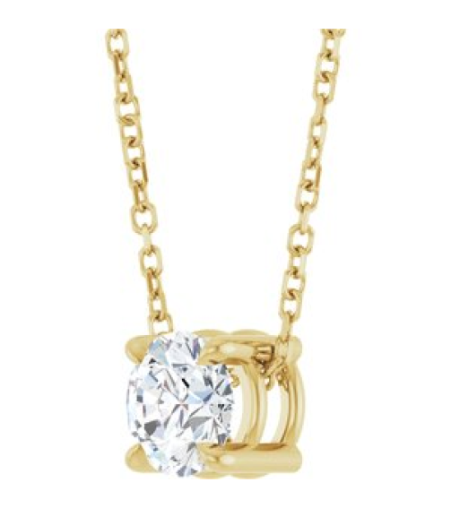88436 Necklace Set 14K Yellow Round Natural White Sapphire 5.5 Mm 16-18 In Polished Natural White Sapphire Solitaire Slide Necklace