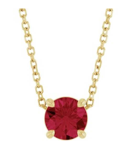 88436 Necklace Set 14K Yellow Round Lab-Grown Ruby 5.5 Mm 16-18 In Polished Lab-Grown Ruby Solitaire Slide Necklace