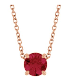 88436 Necklace Set 14K Rose Round Lab-Grown Ruby 5.5 Mm 16-18 In Polished Lab-Grown Ruby Solitaire Slide Necklace