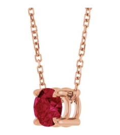 88436 Necklace Set 14K Rose Round Lab-Grown Ruby 5.5 Mm 16-18 In Polished Lab-Grown Ruby Solitaire Slide Necklace