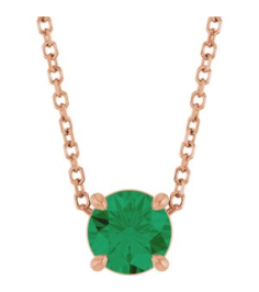 88436 Necklace Set 14K Rose Round Lab-Grown Emerald 5.5 Mm 16-18 In Polished Lab-Grown Emerald Solitaire Slide Necklace