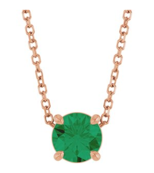 88436 Necklace Set 14K Rose Round Lab-Grown Emerald 5.5 Mm 16-18 In Polished Lab-Grown Emerald Solitaire Slide Necklace
