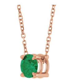 88436 Necklace Set 14K Rose Round Lab-Grown Emerald 5.5 Mm 16-18 In Polished Lab-Grown Emerald Solitaire Slide Necklace