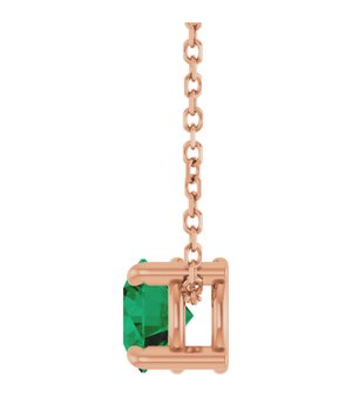 88436 Necklace Set 14K Rose Round Lab-Grown Emerald 5.5 Mm 16-18 In Polished Lab-Grown Emerald Solitaire Slide Necklace