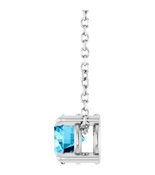 88436 Necklace Set Platinum Round Natural Aquamarine 5.5 Mm 16-18 In Polished Natural Aquamarine Solitaire Slide Necklace