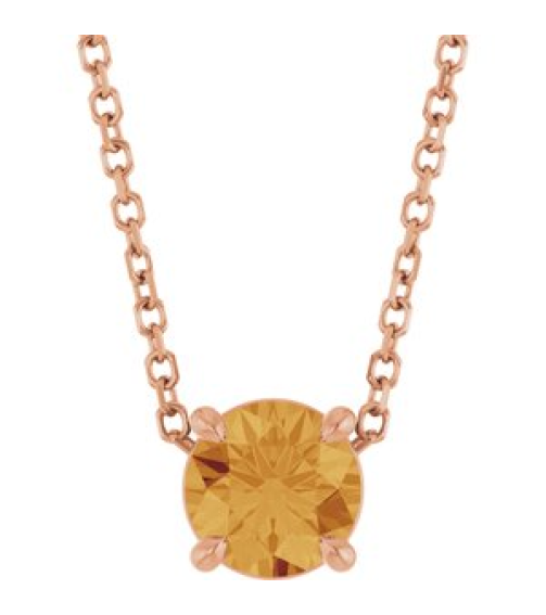 88436 Necklace Set 14K Rose Round Natural Citrine 5.5 Mm 16-18 In Polished Natural Citrine Solitaire Slide Necklace