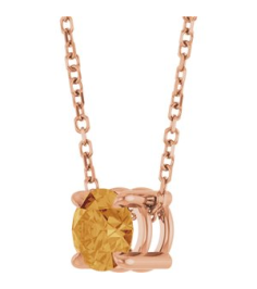 88436 Necklace Set 14K Rose Round Natural Citrine 5.5 Mm 16-18 In Polished Natural Citrine Solitaire Slide Necklace
