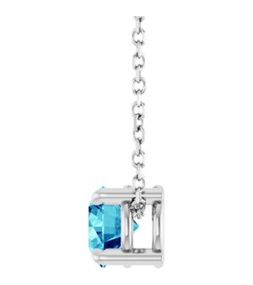88436 Necklace Set Sterling Silver Round Natural Blue Zircon 5.5 Mm 16-18 In Polished Natural Blue Zircon Solitaire Slide Necklace