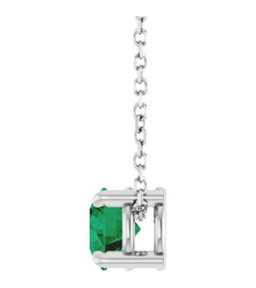 88436 Necklace Set Platinum Round Lab-Grown Emerald 5.5 Mm 16-18 In Polished Lab-Grown Emerald Solitaire Slide Necklace