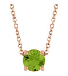 88436 Necklace Set 14K Rose Round Natural Peridot 5.5 Mm 16-18 In Polished Natural Peridot Solitaire Slide Necklace