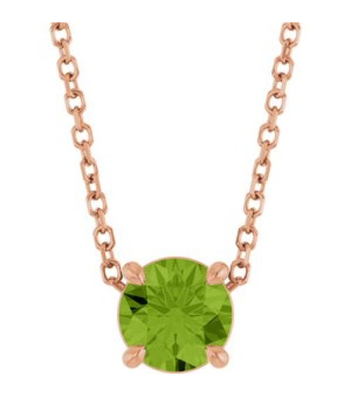 88436 Necklace Set 14K Rose Round Natural Peridot 5.5 Mm 16-18 In Polished Natural Peridot Solitaire Slide Necklace