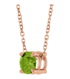 88436 Necklace Set 14K Rose Round Natural Peridot 5.5 Mm 16-18 In Polished Natural Peridot Solitaire Slide Necklace