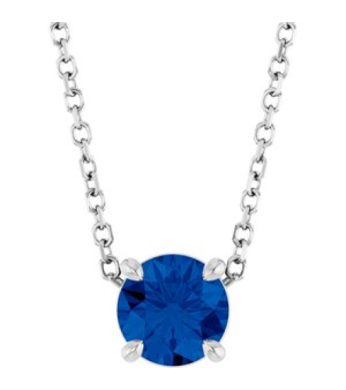 88436 Necklace Set Sterling Silver Round Lab-Grown Blue Sapphire 5.5 Mm 16-18 In Polished Lab-Grown Blue Sapphire Solitaire Slide Necklace