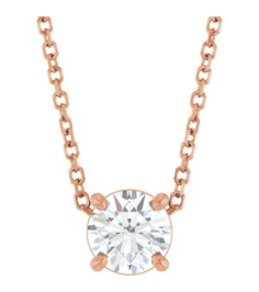 88436 Necklace Set 14K Rose Round Natural White Sapphire 5.5 Mm 16-18 In Polished Natural White Sapphire Solitaire Slide Necklace