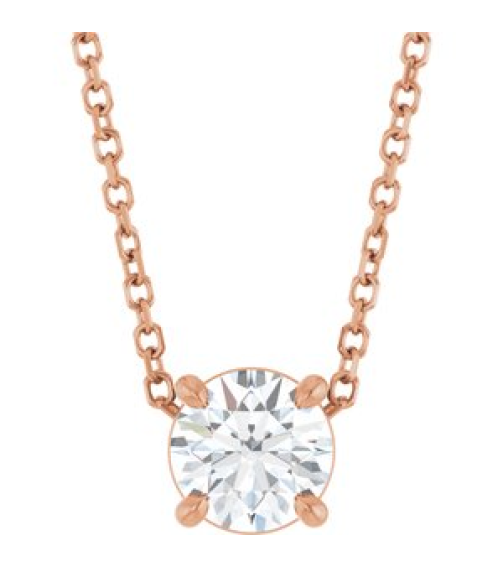 88436 Necklace Set 14K Rose Round Natural White Sapphire 5.5 Mm 16-18 In Polished Natural White Sapphire Solitaire Slide Necklace