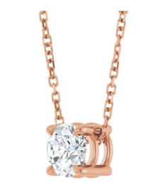 88436 Necklace Set 14K Rose Round Natural White Sapphire 5.5 Mm 16-18 In Polished Natural White Sapphire Solitaire Slide Necklace