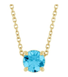 88436 Necklace Set 14K Yellow Round Natural Aquamarine 5.5 Mm 16-18 In Polished Natural Aquamarine Solitaire Slide Necklace