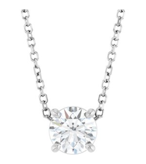 88436 Necklace Set Sterling Silver Round Natural White Sapphire 5.5 Mm 16-18 In Polished Natural White Sapphire Solitaire Slide Necklace