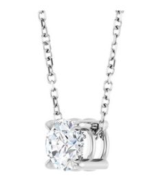 88436 Necklace Set Sterling Silver Round Natural White Sapphire 5.5 Mm 16-18 In Polished Natural White Sapphire Solitaire Slide Necklace