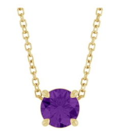 88436 Necklace Set 14K Yellow Round Natural Amethyst 5.5 Mm 16-18 In Polished Natural Amethyst Solitaire Slide Necklace