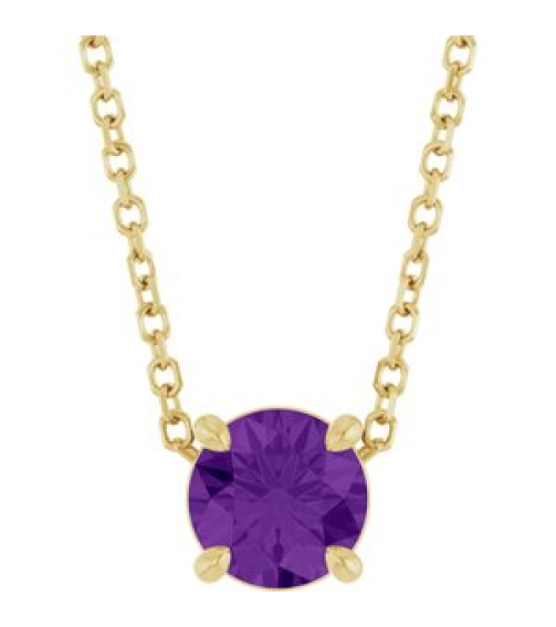 88436 Necklace Set 14K Yellow Round Natural Amethyst 5.5 Mm 16-18 In Polished Natural Amethyst Solitaire Slide Necklace