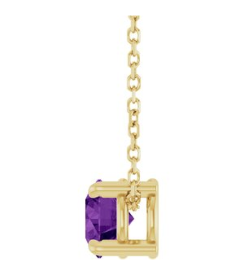88436 Necklace Set 14K Yellow Round Natural Amethyst 5.5 Mm 16-18 In Polished Natural Amethyst Solitaire Slide Necklace