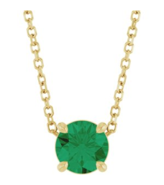 88436 Necklace Set 14K Yellow Round Natural Emerald 5.5 Mm 16-18 In Polished Natural Emerald Solitaire Slide Necklace