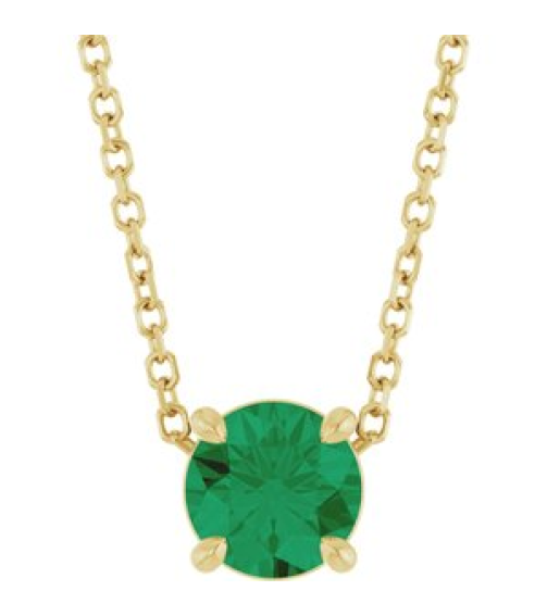 88436 Necklace Set 14K Yellow Round Natural Emerald 5.5 Mm 16-18 In Polished Natural Emerald Solitaire Slide Necklace