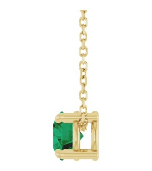 88436 Necklace Set 14K Yellow Round Natural Emerald 5.5 Mm 16-18 In Polished Natural Emerald Solitaire Slide Necklace