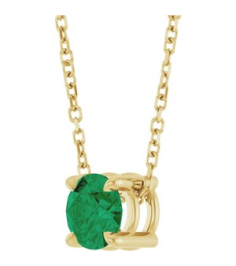 88436 Necklace Set 14K Yellow Round Natural Emerald 5.5 Mm 16-18 In Polished Natural Emerald Solitaire Slide Necklace