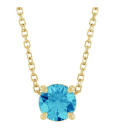 88436 Necklace Set 14K Yellow Round Natural Blue Zircon 5.5 Mm 16-18 In Polished Natural Blue Zircon Solitaire Slide Necklace